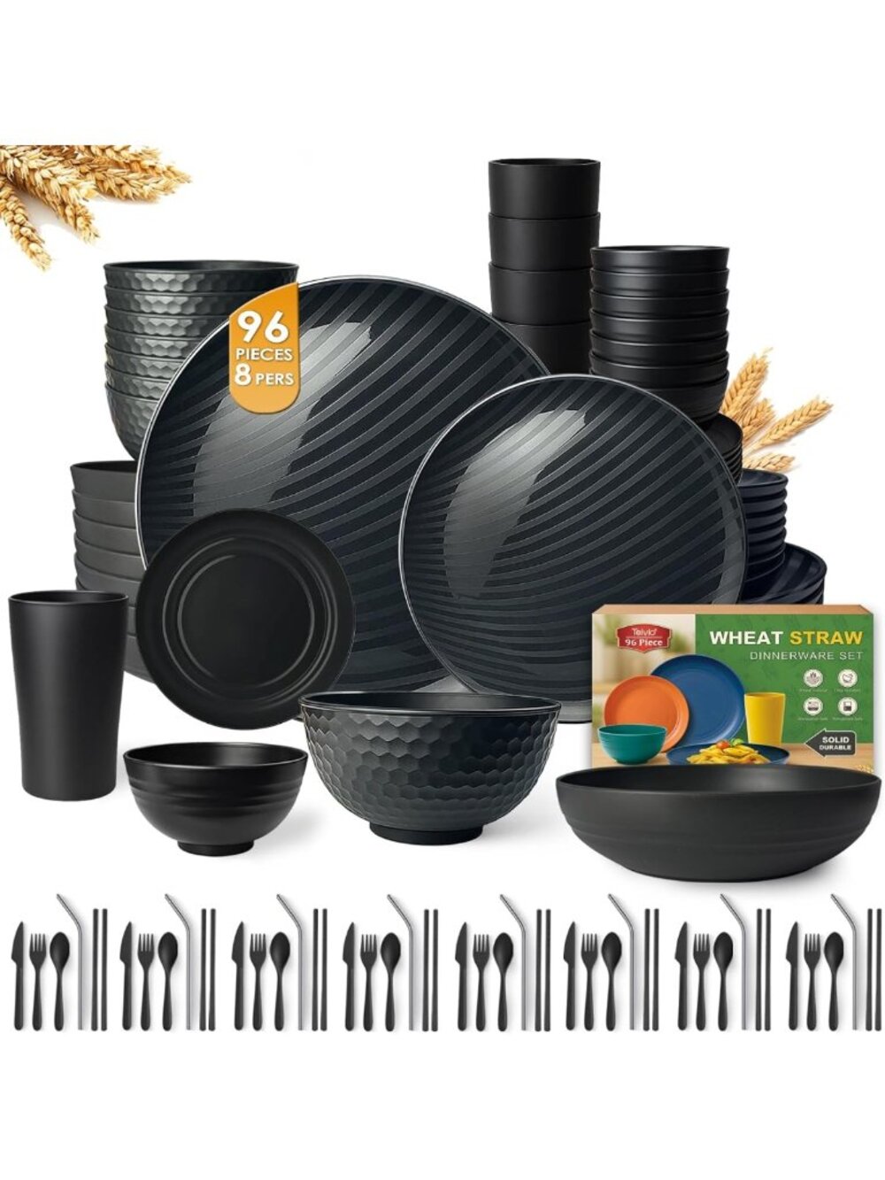 96-Piece Dinnerware Set for 8 - Plates, Bowls & Flatware - Complete Dining Set
